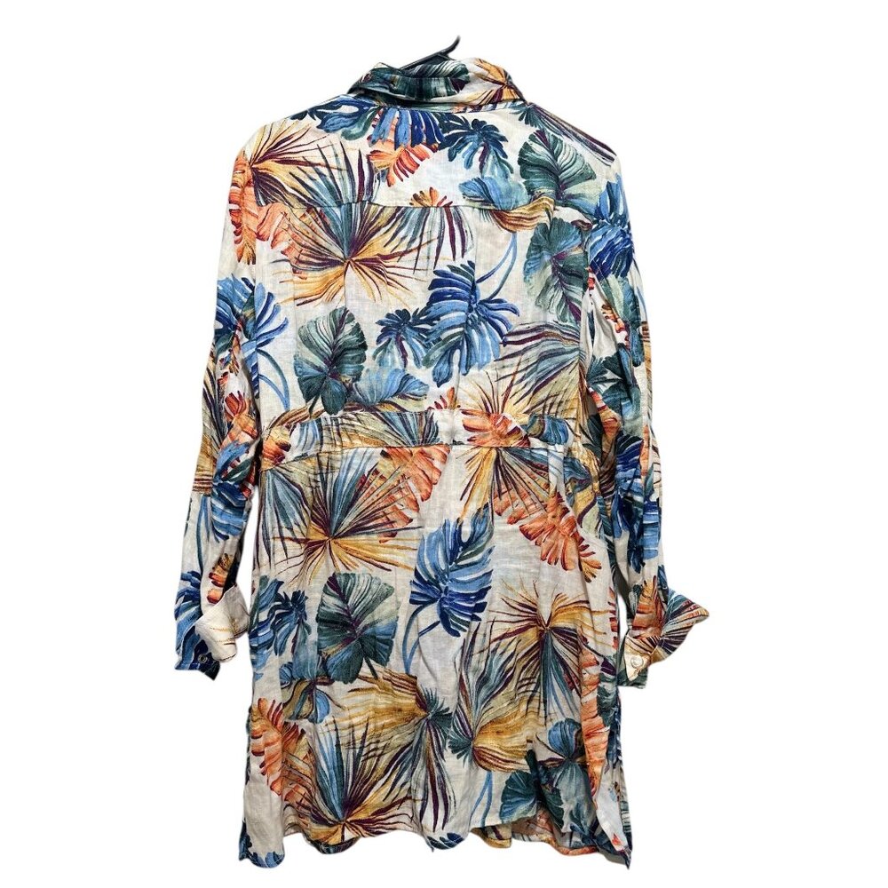 Chicos Tropical Palm Linen Jacket Tunic Women 16-18 XL Multicolor Utility Resort - Picture 6 of 16
